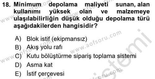 Lojistikte Teknoloji Kullanımı Dersi 2023 - 2024 Yılı Yaz Okulu Sınavı 18. Soru