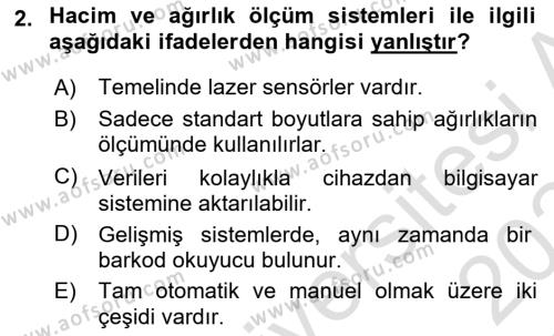 Lojistikte Teknoloji Kullanımı Dersi 2023 - 2024 Yılı Yaz Okulu Sınavı 2. Soru