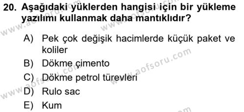 Lojistikte Teknoloji Kullanımı Dersi 2023 - 2024 Yılı Yaz Okulu Sınavı 20. Soru