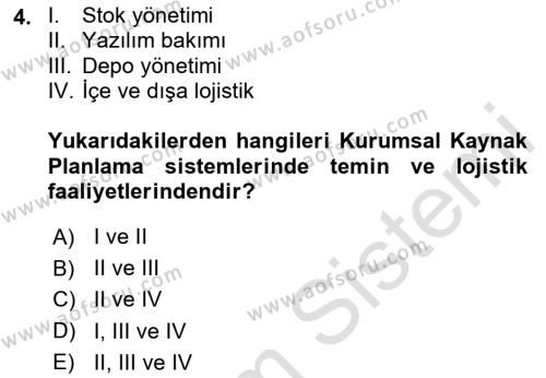 Lojistikte Teknoloji Kullanımı Dersi 2023 - 2024 Yılı Yaz Okulu Sınavı 4. Soru