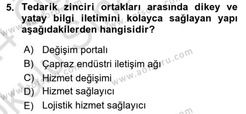 Lojistikte Teknoloji Kullanımı Dersi 2023 - 2024 Yılı Yaz Okulu Sınavı 5. Soru