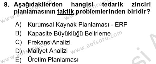 Lojistikte Teknoloji Kullanımı Dersi 2023 - 2024 Yılı Yaz Okulu Sınavı 8. Soru