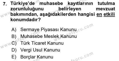 Lojistik Maliyetleri ve Raporlama 2 Dersi 2018 - 2019 Yılı 3 Ders Sınavı 7. Soru