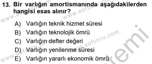 Lojistik Maliyetleri ve Raporlama 2 Dersi 2018 - 2019 Yılı Yaz Okulu Sınavı 13. Soru