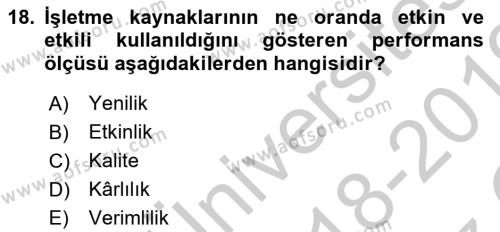 Lojistik Maliyetleri ve Raporlama 2 Dersi 2018 - 2019 Yılı Yaz Okulu Sınavı 18. Soru