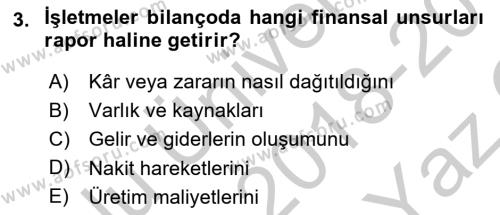 Lojistik Maliyetleri ve Raporlama 2 Dersi 2018 - 2019 Yılı Yaz Okulu Sınavı 3. Soru