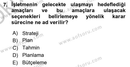 Lojistik Maliyetleri ve Raporlama 2 Dersi 2018 - 2019 Yılı Yaz Okulu Sınavı 7. Soru