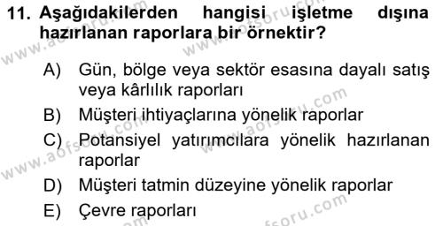 Lojistik Maliyetleri ve Raporlama 2 Dersi 2020 - 2021 Yılı Yaz Okulu Sınavı 11. Soru