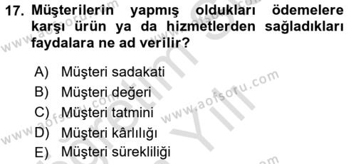 Lojistik Maliyetleri ve Raporlama 2 Dersi 2020 - 2021 Yılı Yaz Okulu Sınavı 17. Soru