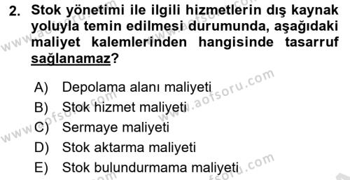 Lojistik Maliyetleri ve Raporlama 2 Dersi 2020 - 2021 Yılı Yaz Okulu Sınavı 2. Soru