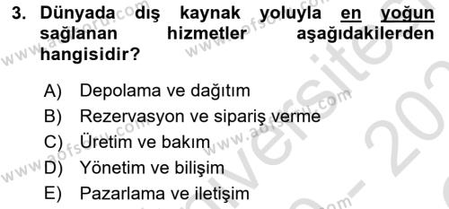 Lojistik Maliyetleri ve Raporlama 2 Dersi 2020 - 2021 Yılı Yaz Okulu Sınavı 3. Soru