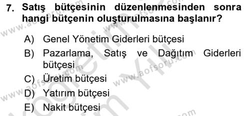 Lojistik Maliyetleri ve Raporlama 2 Dersi 2020 - 2021 Yılı Yaz Okulu Sınavı 7. Soru