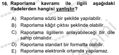 Lojistik Maliyetleri ve Raporlama 2 Dersi 2021 - 2022 Yılı (Vize) Ara Sınavı 16. Soru