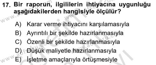 Lojistik Maliyetleri ve Raporlama 2 Dersi 2021 - 2022 Yılı (Vize) Ara Sınavı 17. Soru