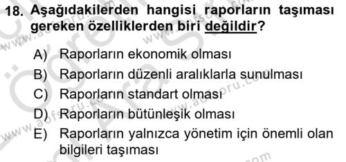 Lojistik Maliyetleri ve Raporlama 2 Dersi 2021 - 2022 Yılı (Vize) Ara Sınavı 18. Soru