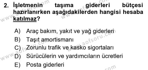 Lojistik Maliyetleri ve Raporlama 2 Dersi 2021 - 2022 Yılı (Vize) Ara Sınavı 2. Soru