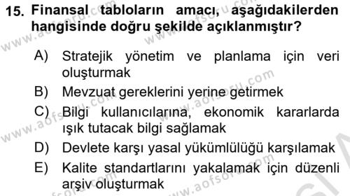 Lojistik Maliyetleri ve Raporlama 2 Dersi 2021 - 2022 Yılı (Final) Dönem Sonu Sınavı 15. Soru