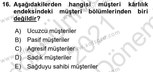 Lojistik Maliyetleri ve Raporlama 2 Dersi 2021 - 2022 Yılı (Final) Dönem Sonu Sınavı 16. Soru