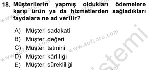 Lojistik Maliyetleri ve Raporlama 2 Dersi 2021 - 2022 Yılı (Final) Dönem Sonu Sınavı 18. Soru