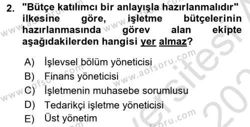 Lojistik Maliyetleri ve Raporlama 2 Dersi 2021 - 2022 Yılı (Final) Dönem Sonu Sınavı 2. Soru