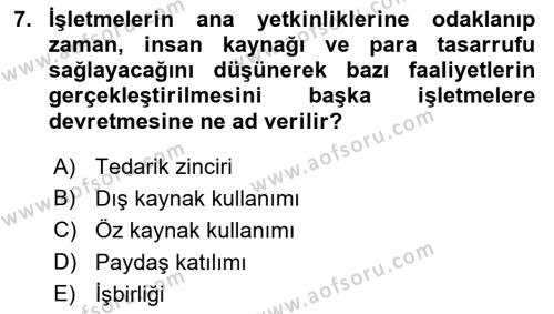 Lojistik Maliyetleri ve Raporlama 2 Dersi 2021 - 2022 Yılı (Final) Dönem Sonu Sınavı 7. Soru