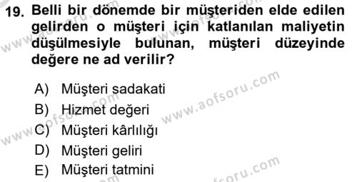 Lojistik Maliyetleri ve Raporlama 2 Dersi 2021 - 2022 Yılı Yaz Okulu Sınavı 19. Soru