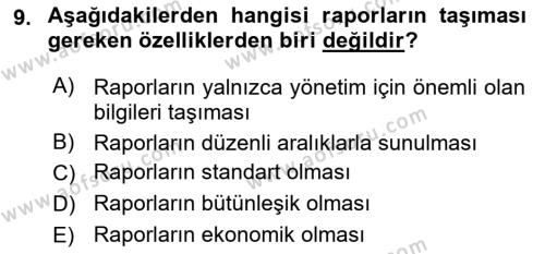 Lojistik Maliyetleri ve Raporlama 2 Dersi 2021 - 2022 Yılı Yaz Okulu Sınavı 9. Soru