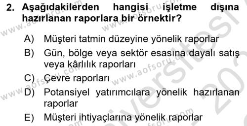 Lojistik Maliyetleri ve Raporlama 2 Dersi 2022 - 2023 Yılı Yaz Okulu Sınavı 2. Soru