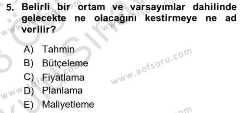 Lojistik Maliyetleri ve Raporlama 2 Dersi 2022 - 2023 Yılı Yaz Okulu Sınavı 5. Soru