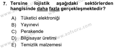 Lojistik Maliyetleri ve Raporlama 2 Dersi 2022 - 2023 Yılı Yaz Okulu Sınavı 7. Soru