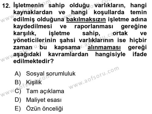 Lojistik Maliyetleri ve Raporlama 2 Dersi 2023 - 2024 Yılı (Vize) Ara Sınavı 12. Soru