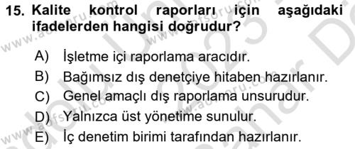 Lojistik Maliyetleri ve Raporlama 2 Dersi 2023 - 2024 Yılı (Vize) Ara Sınavı 15. Soru