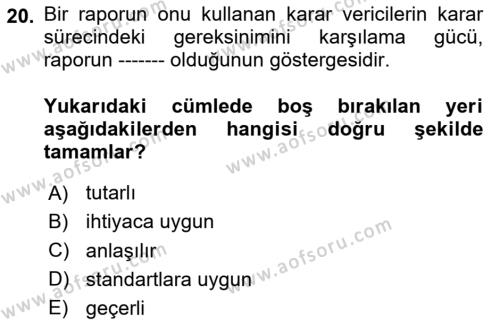 Lojistik Maliyetleri ve Raporlama 2 Dersi 2023 - 2024 Yılı (Vize) Ara Sınavı 20. Soru