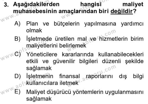 Lojistik Maliyetleri ve Raporlama 2 Dersi 2023 - 2024 Yılı (Vize) Ara Sınavı 3. Soru