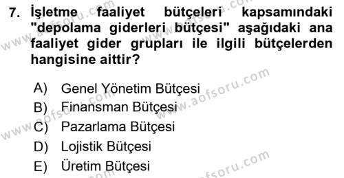 Lojistik Maliyetleri ve Raporlama 2 Dersi 2023 - 2024 Yılı (Vize) Ara Sınavı 7. Soru