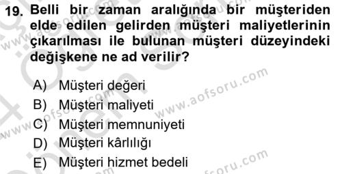 Lojistik Maliyetleri ve Raporlama 2 Dersi 2023 - 2024 Yılı (Final) Dönem Sonu Sınavı 19. Soru