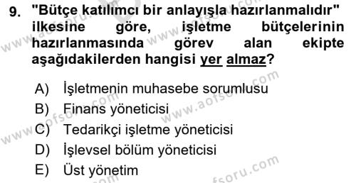 Lojistik Maliyetleri ve Raporlama 2 Dersi 2023 - 2024 Yılı (Final) Dönem Sonu Sınavı 9. Soru