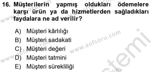 Lojistik Maliyetleri ve Raporlama 2 Dersi 2023 - 2024 Yılı Yaz Okulu Sınavı 16. Soru