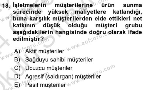 Lojistik Maliyetleri ve Raporlama 2 Dersi 2023 - 2024 Yılı Yaz Okulu Sınavı 18. Soru