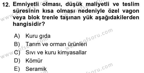 Ulaştırma Sistemleri Dersi 2019 - 2020 Yılı (Vize) Ara Sınavı 12. Soru