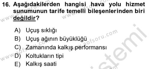 Ulaştırma Sistemleri Dersi 2019 - 2020 Yılı (Vize) Ara Sınavı 16. Soru