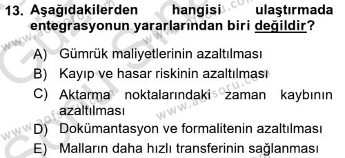 Ulaştırma Sistemleri Dersi 2019 - 2020 Yılı (Final) Dönem Sonu Sınavı 13. Soru