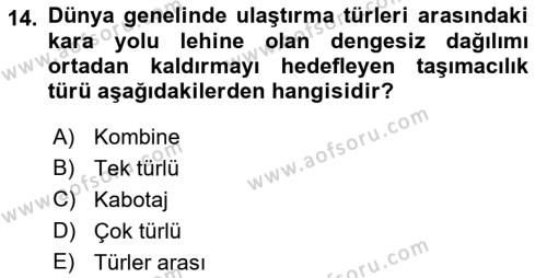 Ulaştırma Sistemleri Dersi 2019 - 2020 Yılı (Final) Dönem Sonu Sınavı 14. Soru