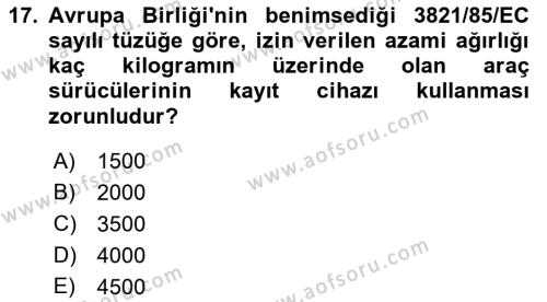 Ulaştırma Sistemleri Dersi 2019 - 2020 Yılı (Final) Dönem Sonu Sınavı 17. Soru