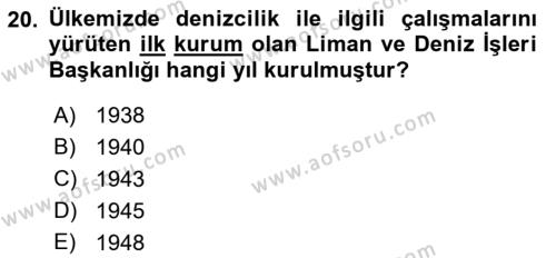 Ulaştırma Sistemleri Dersi 2019 - 2020 Yılı (Final) Dönem Sonu Sınavı 20. Soru