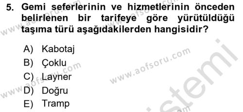 Ulaştırma Sistemleri Dersi 2019 - 2020 Yılı (Final) Dönem Sonu Sınavı 5. Soru