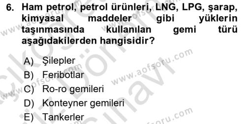 Ulaştırma Sistemleri Dersi 2019 - 2020 Yılı (Final) Dönem Sonu Sınavı 6. Soru