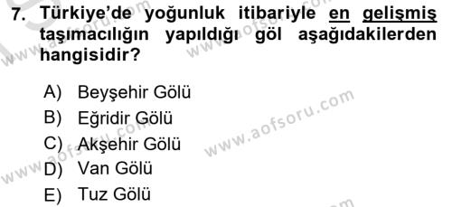 Ulaştırma Sistemleri Dersi 2019 - 2020 Yılı (Final) Dönem Sonu Sınavı 7. Soru