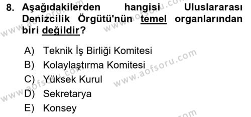 Ulaştırma Sistemleri Dersi 2019 - 2020 Yılı (Final) Dönem Sonu Sınavı 8. Soru