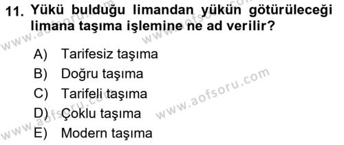 Ulaştırma Sistemleri Dersi 2020 - 2021 Yılı Yaz Okulu Sınavı 11. Soru